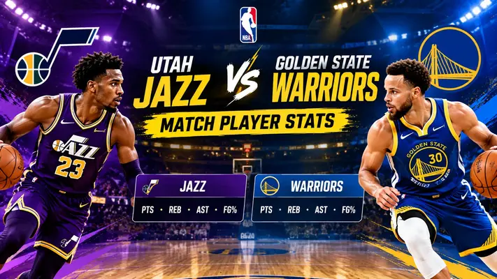 Utah Jazz vs Golden State Warriors match player stats featuring NBA players and basketball game statistics