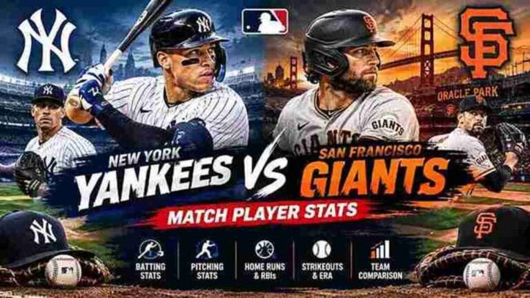 New York Yankees vs San Francisco Giants match player stats baseball graphic
