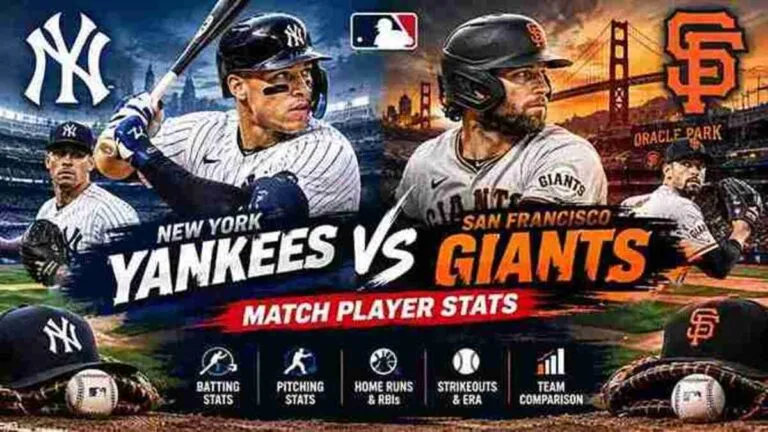 New York Yankees vs San Francisco Giants match player stats baseball graphic