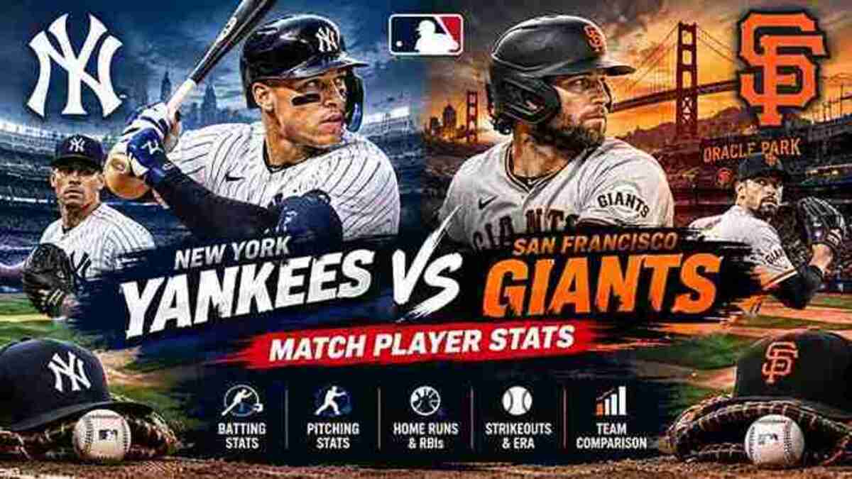New York Yankees vs San Francisco Giants match player stats baseball graphic