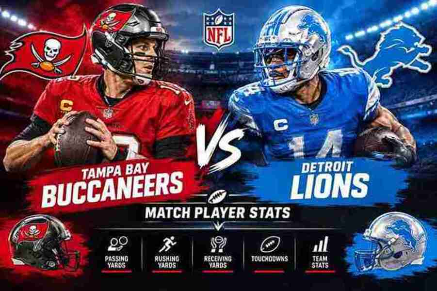 Tampa Bay Buccaneers vs Detroit Lions matchup graphic for NFL match player stats