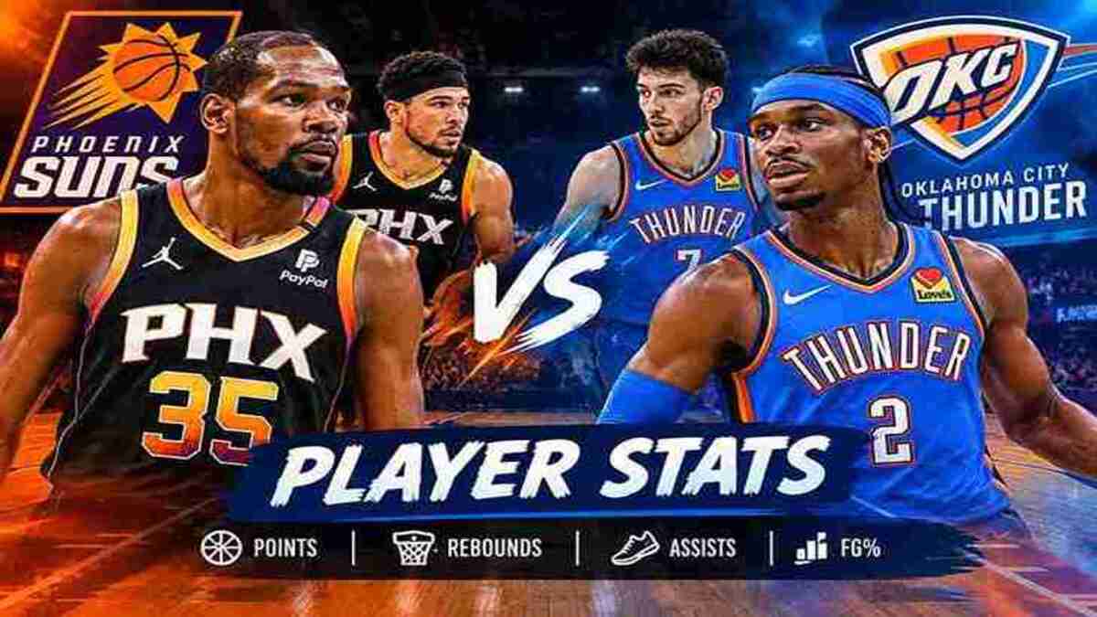 Phoenix Suns vs Oklahoma City Thunder match player stats basketball matchup graphic